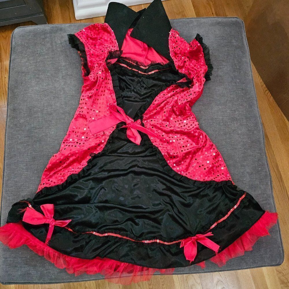 Adult Women's Little Red And Black Halloween Mini Corset Flare Costume size XL
